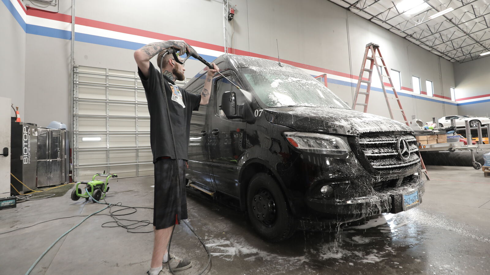 Exterior of a motorcoach after a hand wash and wax